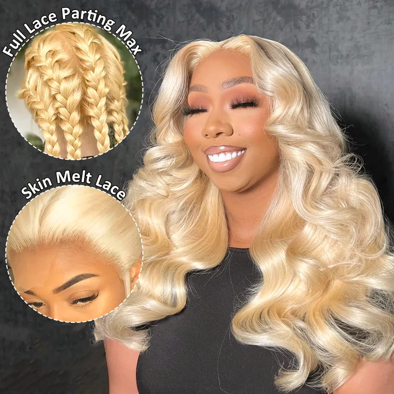 10″ – 30″  613 Blonde Color Body Wave Human Hair Full Lace Wig
