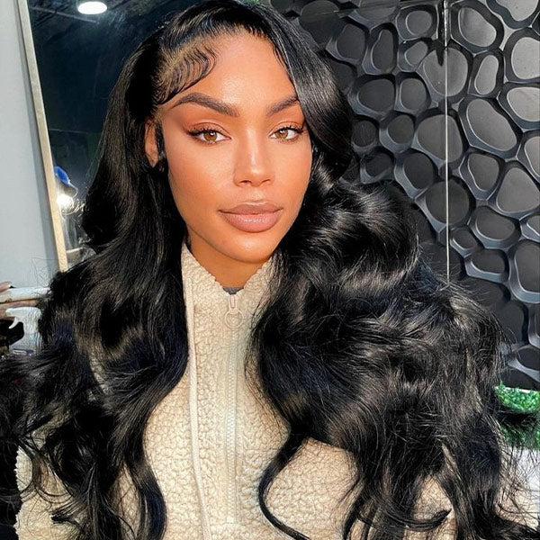 10″ – 40″ Natural Black Color Body Wave Human Hair Drawstring Half Wig