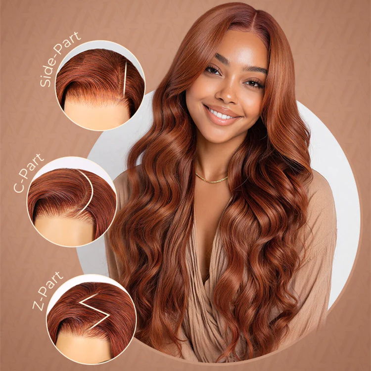10″ – 40″ Ginger Color Body Wave Human Hair Lace Front Wig