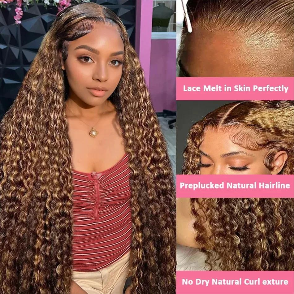 10″ – 40″ Highlight Color Deep Curly Human Hair Lace Front Wig