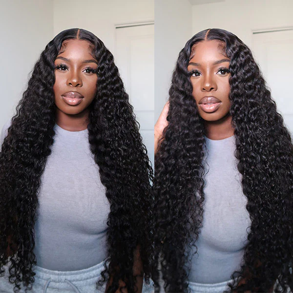 10″ – 40″ Natural Black Color Ripple Wave Human Hair Lace Front Wig
