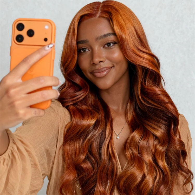 10″ – 40″ Ginger Color Body Wave Human Hair Lace Front Wig