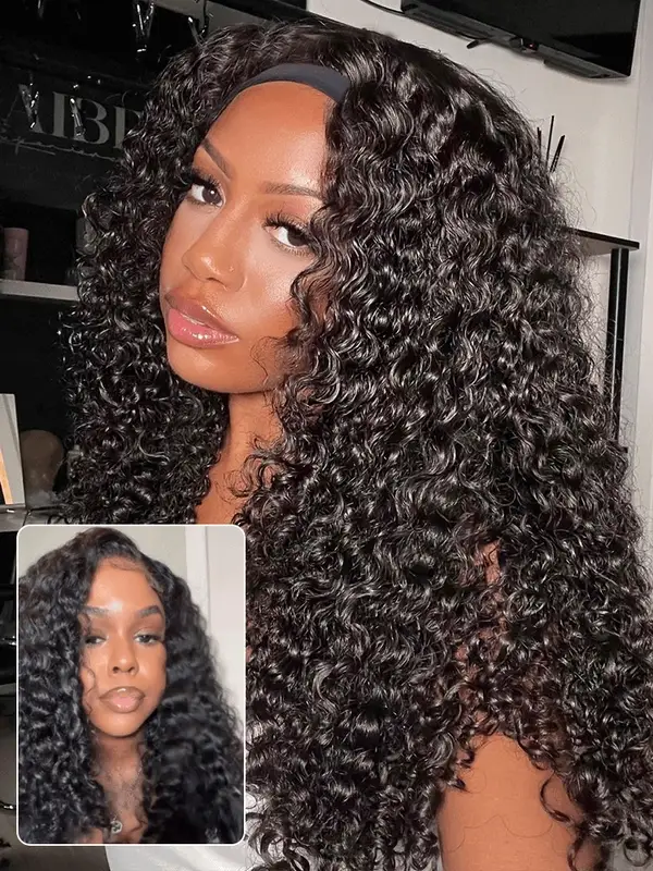 10″ – 40″ Natural Black Color Burmese Curly Human Hair Drawstring Half Wig