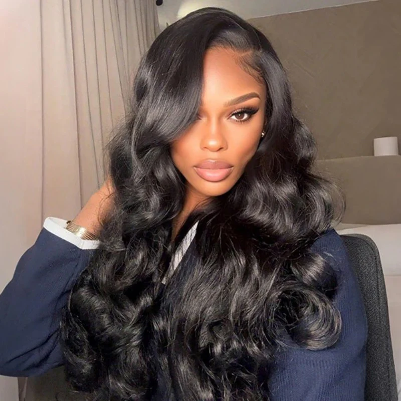 10″ – 40″ #1 Color Body Wave Human Hair Lace Front Wig