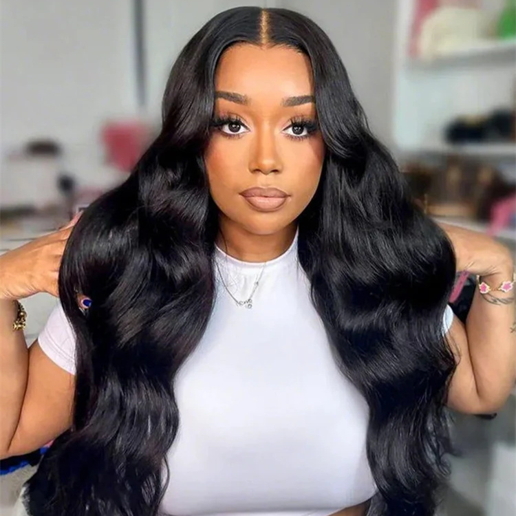 10″ – 40″ Natural Black Color Body Wave Human Hair Drawstring Half Wig