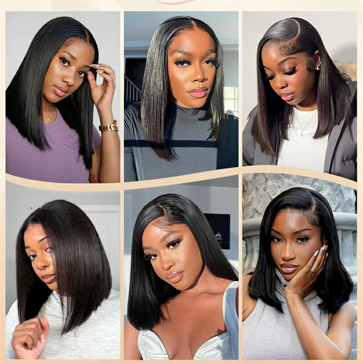 8″ – 14″ Natural Colors Bob & Pixie Cut Human Hair Lace Front Wig
