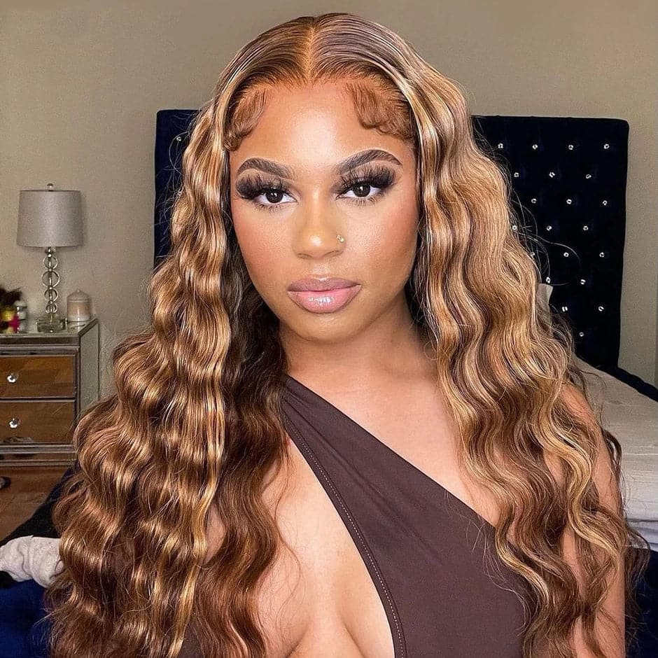 10″ – 40″ Highlight Color Loose Wave Human Hair Lace Front Wig