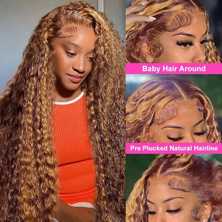 10″ – 40″ Highlight Color Deep Wave Human Hair Lace Front Wig