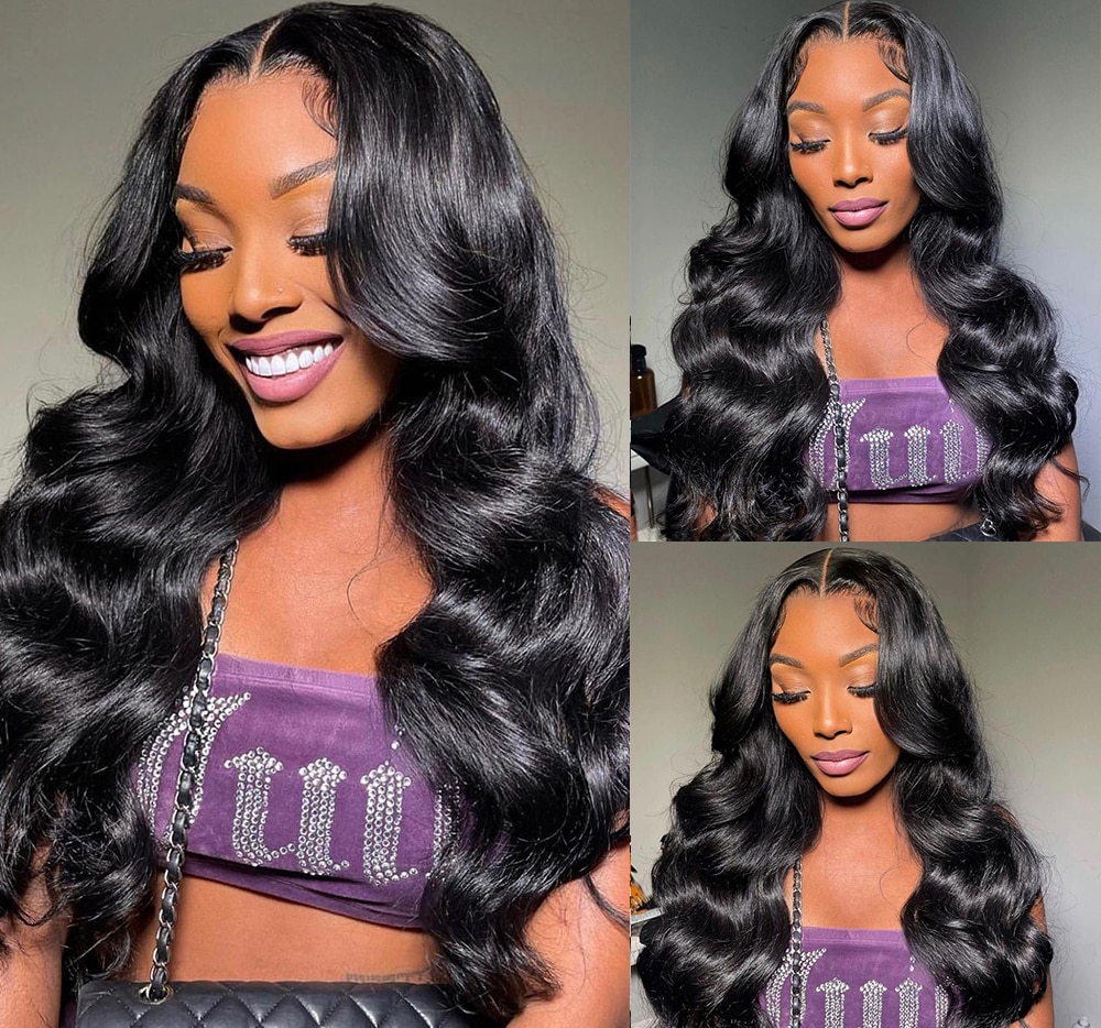 10″ – 40″ Natural Black Color Body Wave Human Hair Lace Front Wig