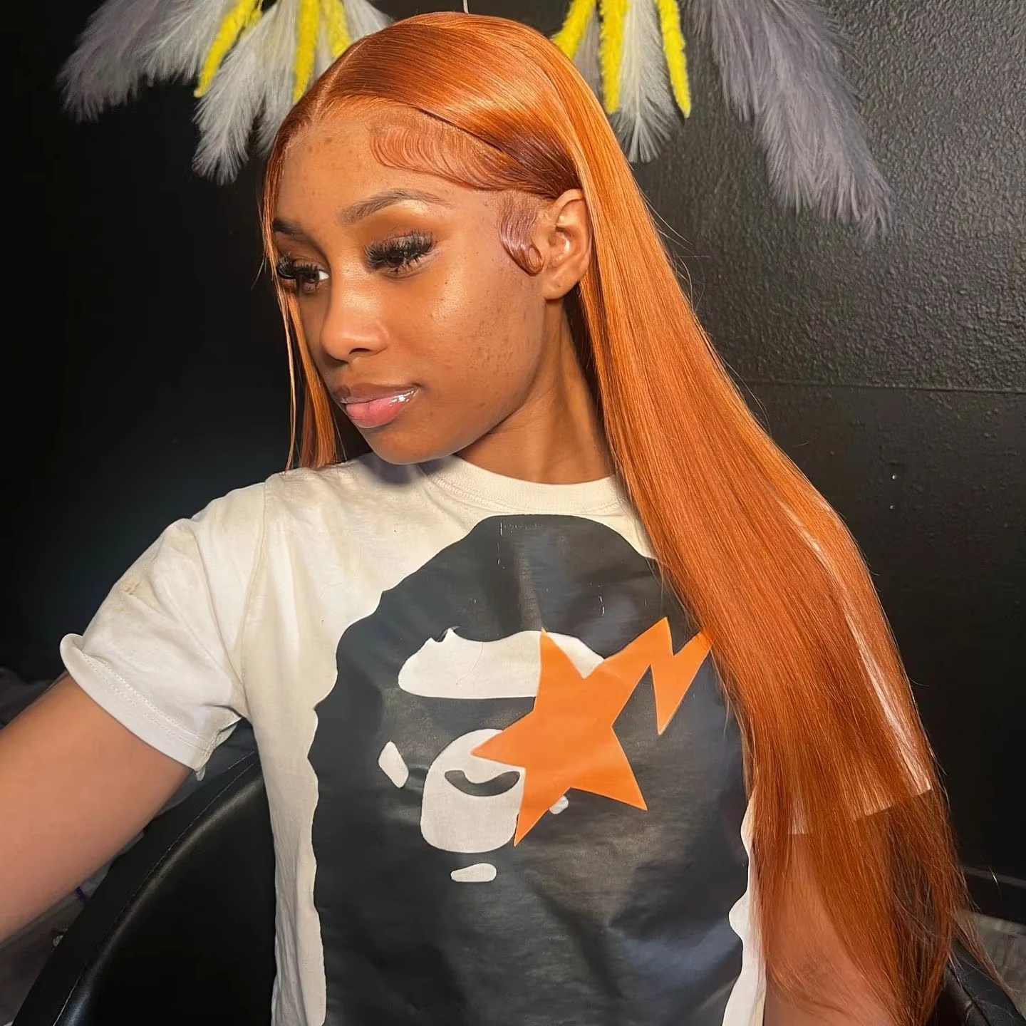 10″ – 40″ Ginger Color Natural Straight Human Hair Lace Front Wig
