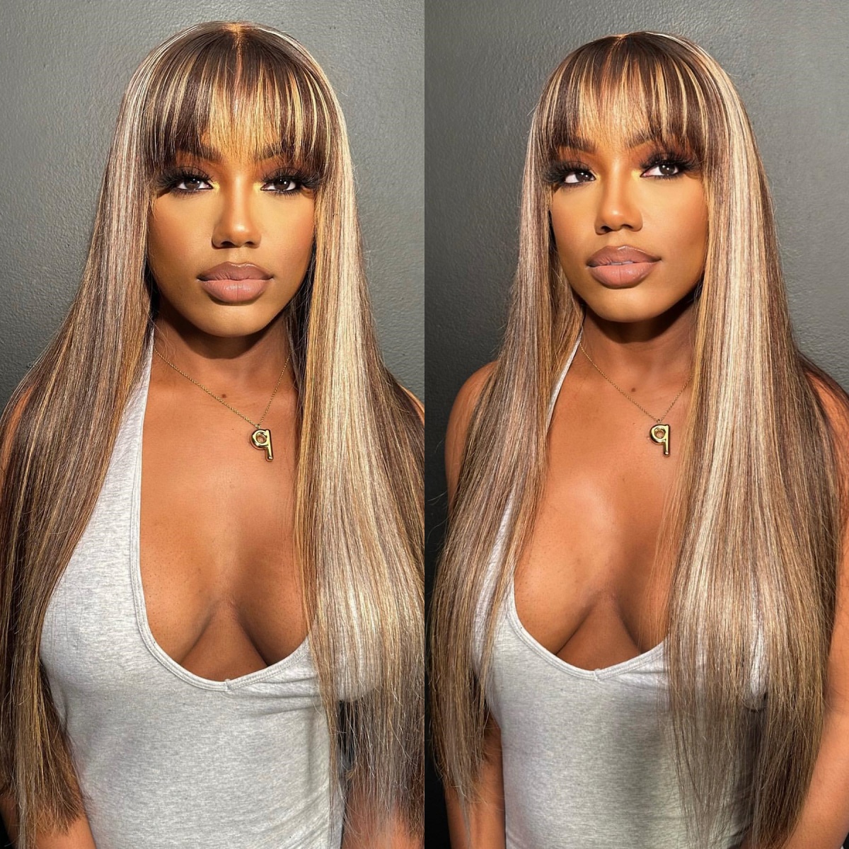 10″ – 40″ Highlight Color Straight Human Hair Lace Front Wig
