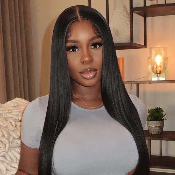 10″ – 40″ Natural Black Color Straight Human Hair Lace Front Wig