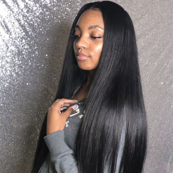 10″ – 40″ Natural Black Color Straight Human Hair Lace Front Wig
