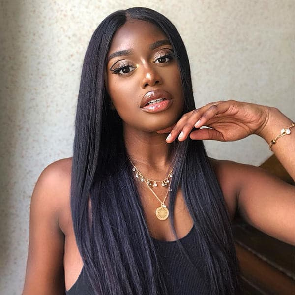 10″ – 40″ Natural Black Color Straight Human Hair Lace Front Wig