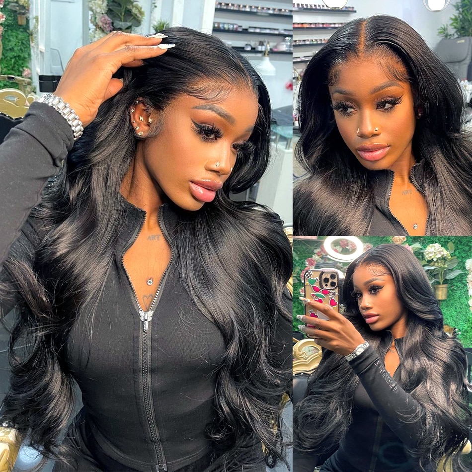 10″ – 40″ Natural Black Color Body Wave Human Hair Lace Front Wig