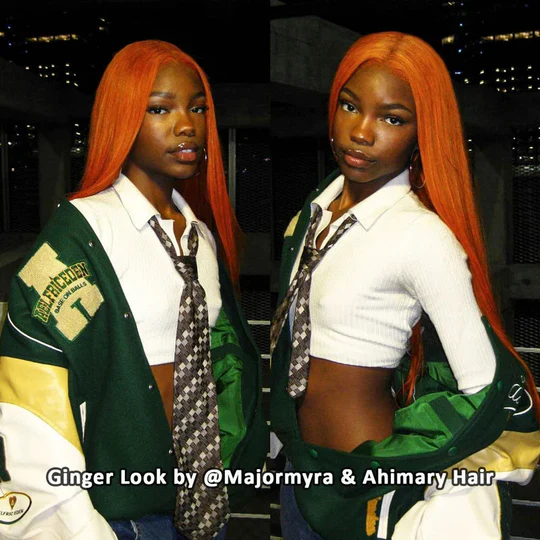 10″ – 40″ Ginger Color Natural Straight Human Hair Lace Front Wig