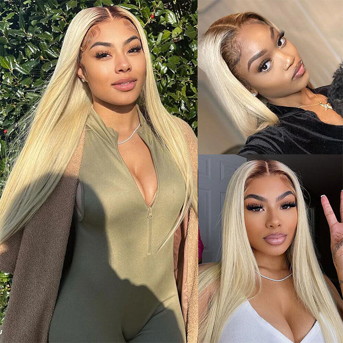 10″ – 40″ #4/613 Ombre Color Straight/Body Wave Human Hair Lace Front Wig