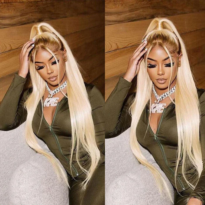 10″ – 40″ #4/613 Ombre Color Straight/Body Wave Human Hair Lace Front Wig