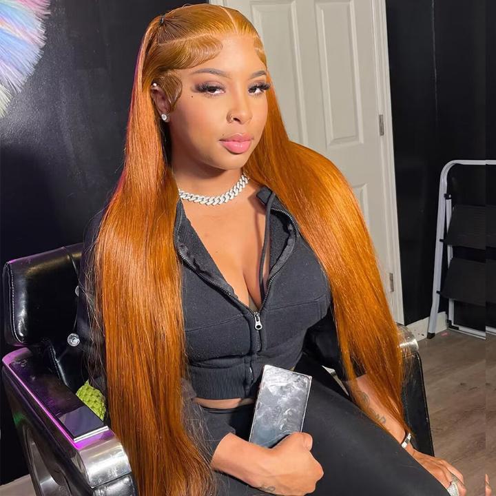 10″ – 40″ Ginger Color Natural Straight Human Hair Lace Front Wig