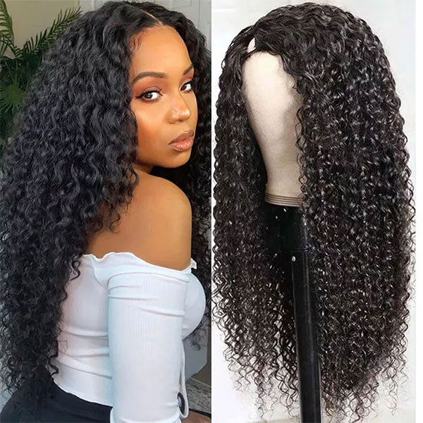 10″ – 40″ Natural Black Color Deep Curly Human Hair U / V Part Wig