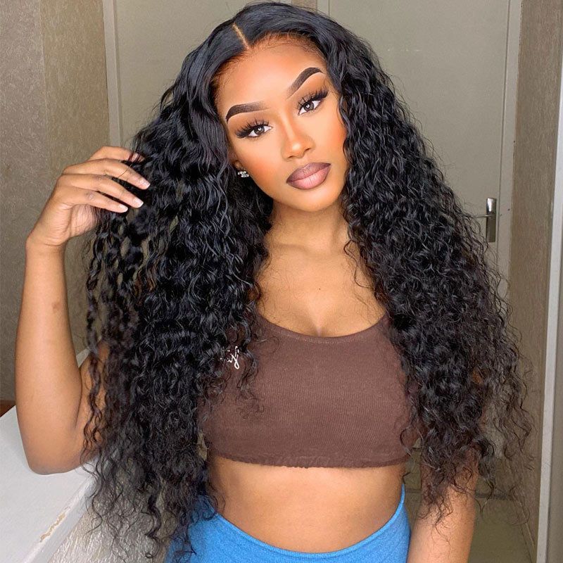 10″ – 40″ Natural Black Color Bohemian Curly Human Hair U / V Part Wig