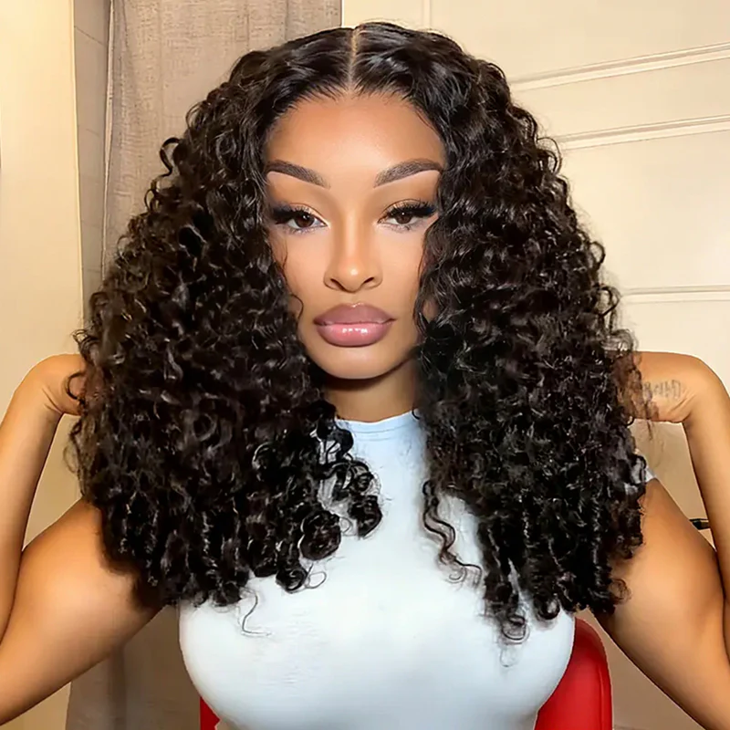 10″ – 40″ Natural Black Color Burmese Curly Human Hair Lace Front Wig