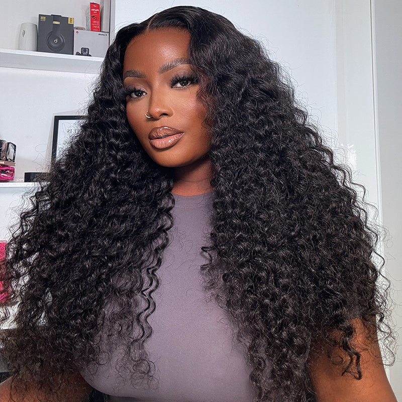 10″ – 40″ Natural Black Color Deep Curly Human Hair U / V Part Wig