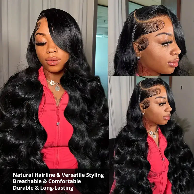 10″ – 40″ #1 Color Body Wave Human Hair Lace Front Wig