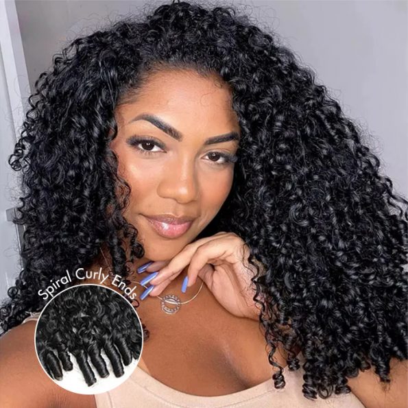 10″ – 40″ Natural Black Color Burmese Curly Human Hair Drawstring Half Wig