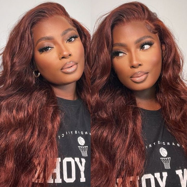 10″ – 40″ Reddish Brown Color Body Wave Human Hair Lace Front Wig