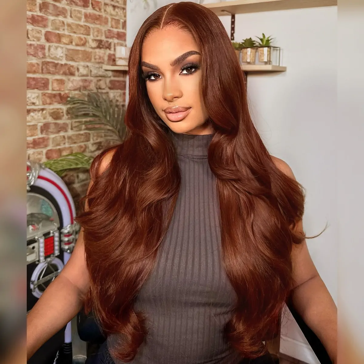 10″ – 40″ Copper Color Body Wave Human Hair Lace Front Wig
