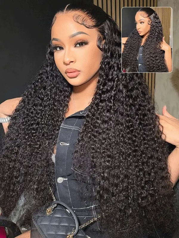 10″ – 40″ Natural Black Color Deep Curly Human Hair Lace Front Wig