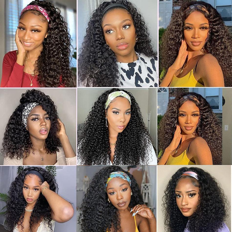 10″ – 40″ Natural Black Color Water Wave Human Hair Headband Wig