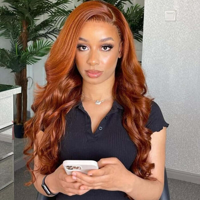 10″ – 40″ Ginger Color Body Wave Human Hair Lace Front Wig