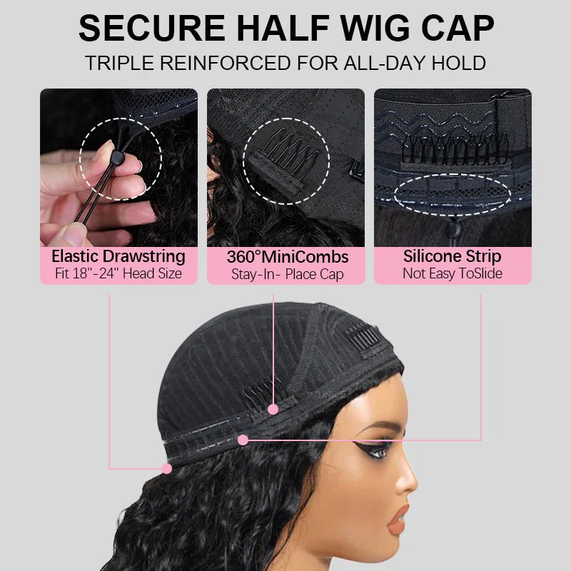 10″ – 40″ Natural Black Color Yaki Human Hair Drawstring Half Wig