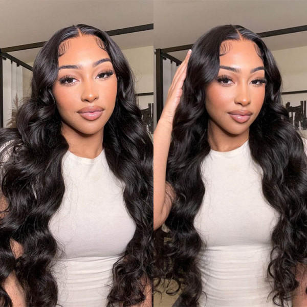10″ – 40″ Natural Black Color Body Wave Human Hair Lace Front Wig