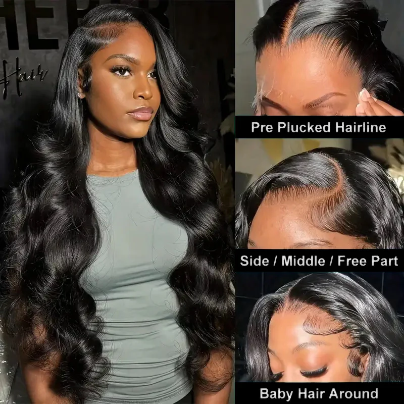 10″ – 40″ #1 Color Body Wave Human Hair Lace Front Wig