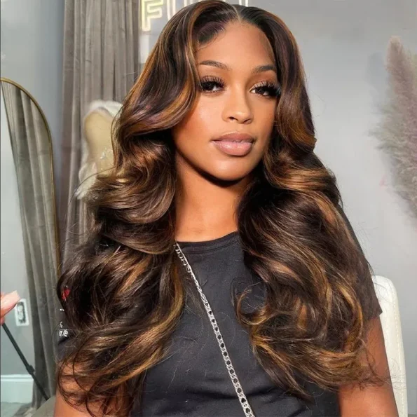 10″ – 40″ Highlight Color Loose Wave Human Hair Lace Front Wig