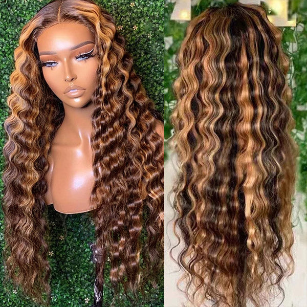 10″ – 40″ Highlight Color Deep Wave Human Hair Lace Front Wig