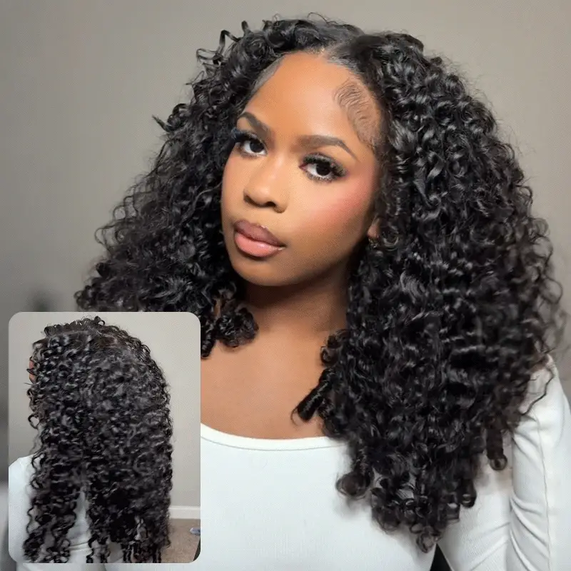 10″ – 40″ Natural Black Color Burmese Curly Human Hair U / V Part Wig