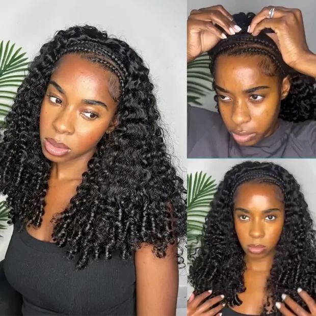 10″ – 40″ Natural Black Color Burmese Curly Human Hair Drawstring Half Wig