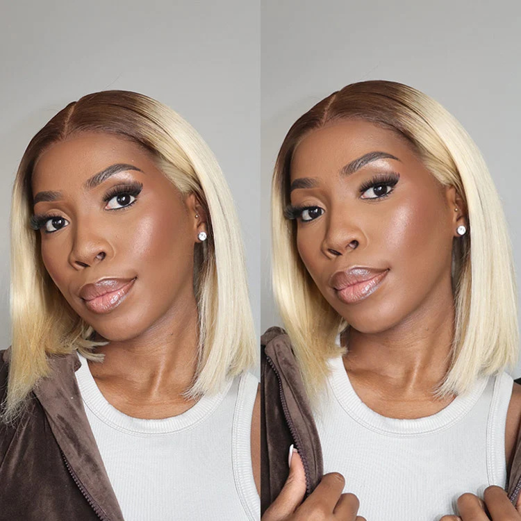 10″ – 14″ #4/613 Ombre Color Bob Human Hair Lace Front Wig