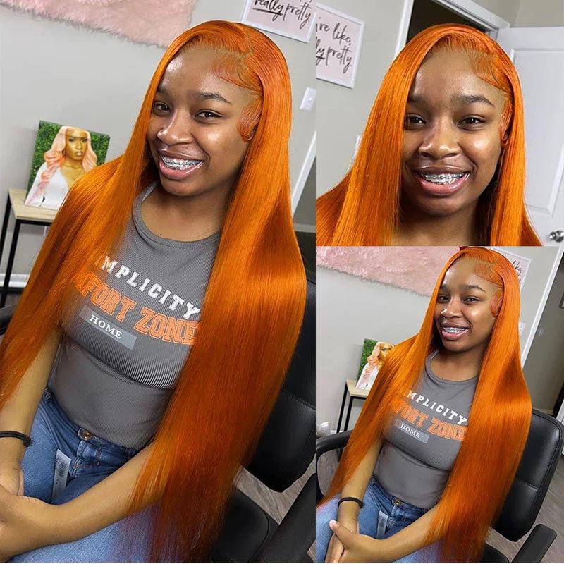 10″ – 40″ Ginger Color Natural Straight Human Hair Lace Front Wig