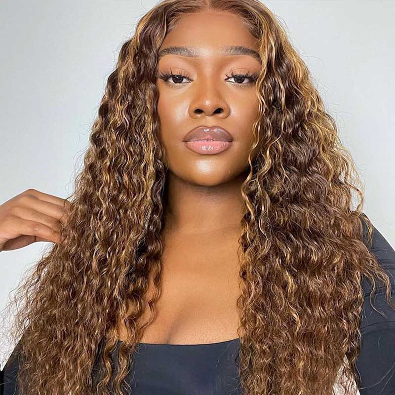 10″ – 40″ Highlight Color Deep Wave Human Hair Lace Front Wig