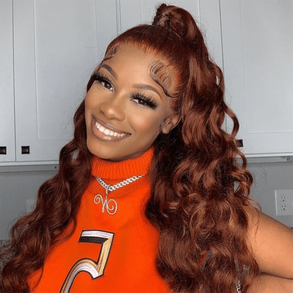 10″ – 40″ Reddish Brown Color Body Wave Human Hair Lace Front Wig