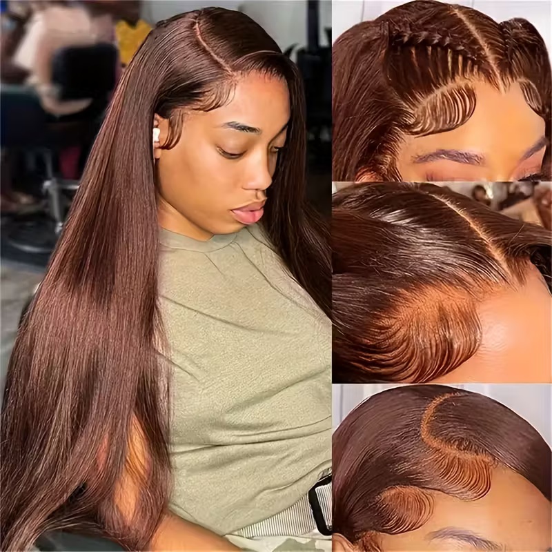 10″ – 40″ Dark Brown Color Straight Human Hair Lace Front Wig