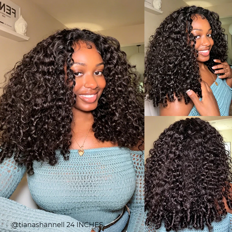 10″ – 40″ Natural Black Color Burmese Curly Human Hair Drawstring Half Wig