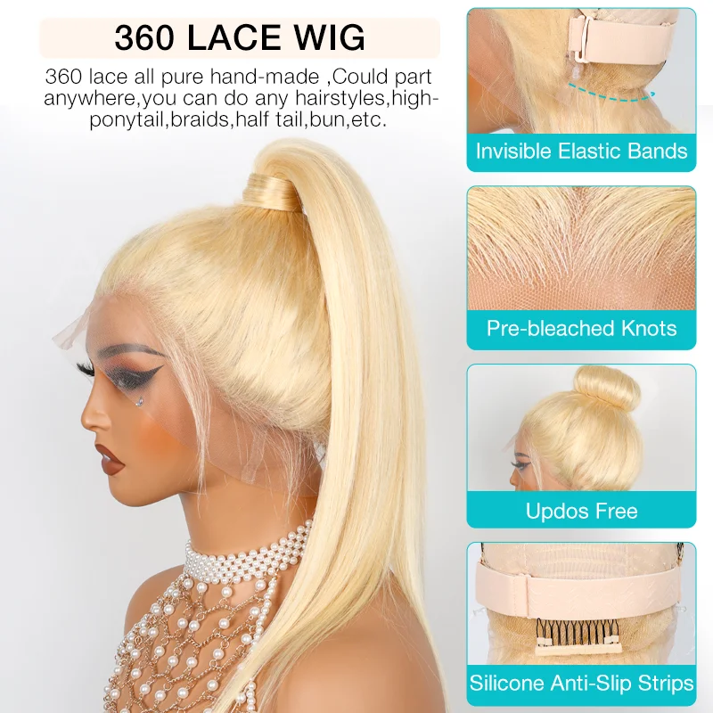 10″ – 36″ #613 Color Straight/Body Wave Human Hair 360 Lace Wig