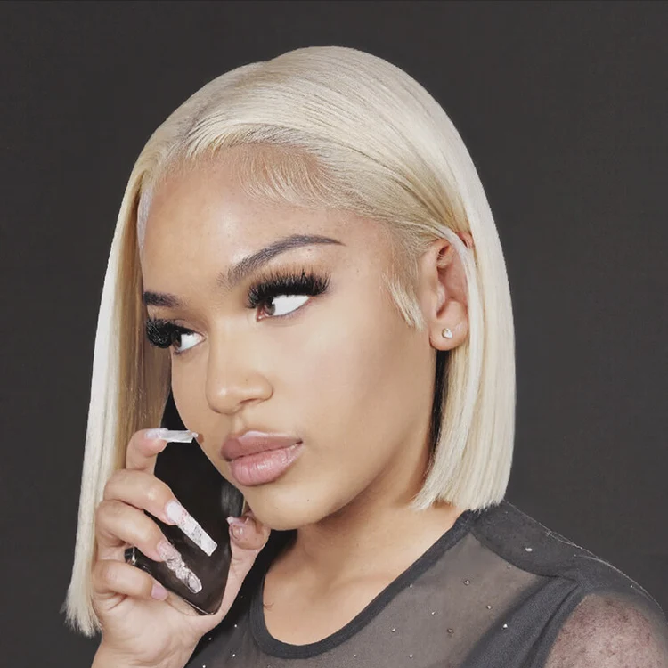8″ – 14″ #613 Blonde Color BOB  Human Hair Lace Front Wig