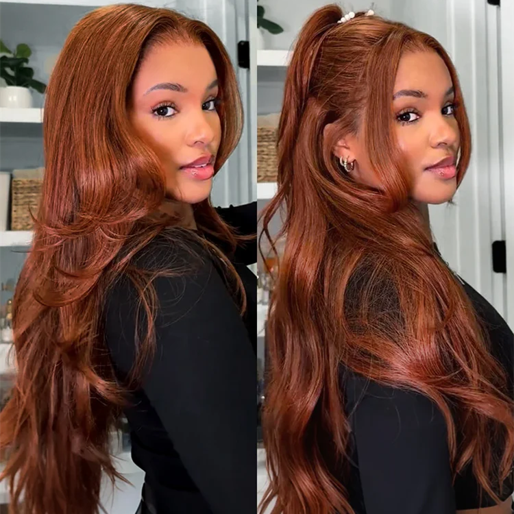 10″ – 40″ Ginger Color Body Wave Human Hair Lace Front Wig